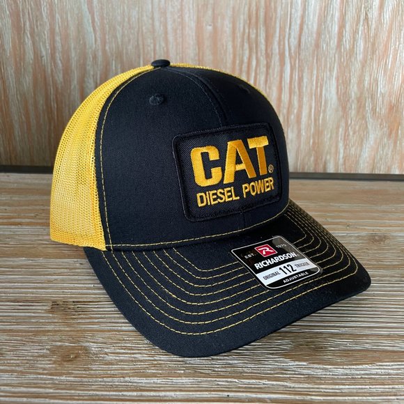 Caterpillar CAT Diesel Power Vintage Patch Hat - New Black & Gold Richardson 112 - Picture 4 of 6
